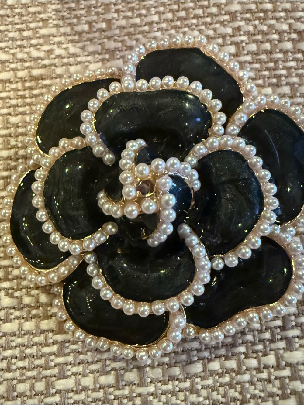 Camellia Pearl Black Enamel Brooch